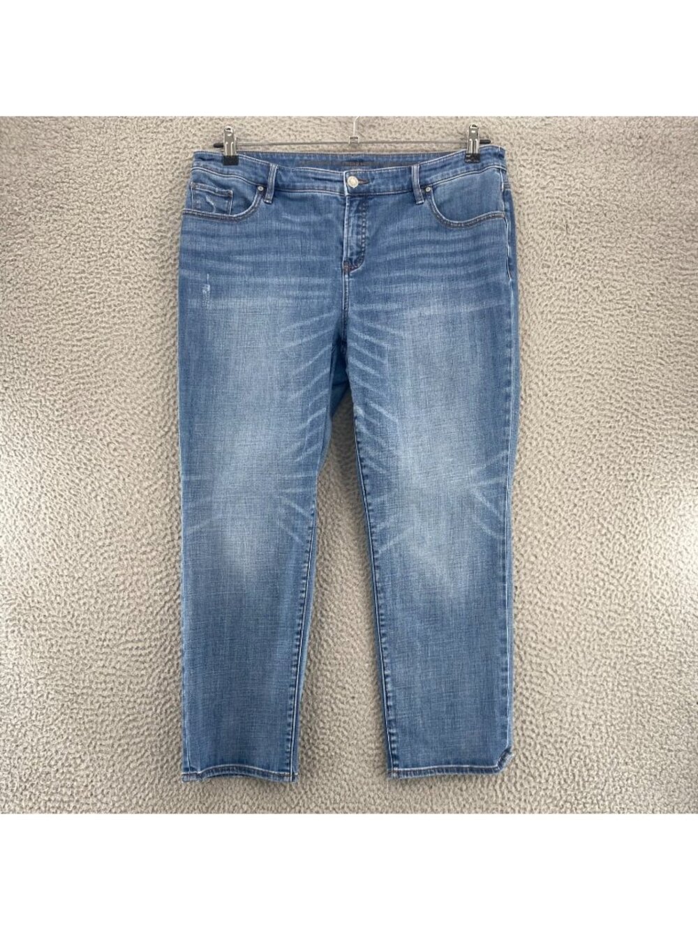 Chicos Jeans Womens 2.5 US 14 Blue So Slimming Girlfriend Crop Distressed Denim